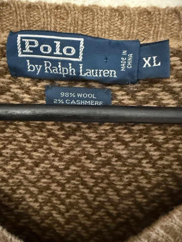 Vintage Ralph Lauren Men's Brown/ Beige Herringbone Wool Sweater Size XL - Image 3 of 4