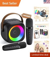 Mini Karaoke Machine with 2 Wireless Mics  Party Lights   Perfect for Fun Ni...