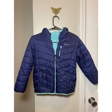 Eddie Bauer Kids Reversible Puffer Fleece Jacket Navy Blue Teal Size S 7 8