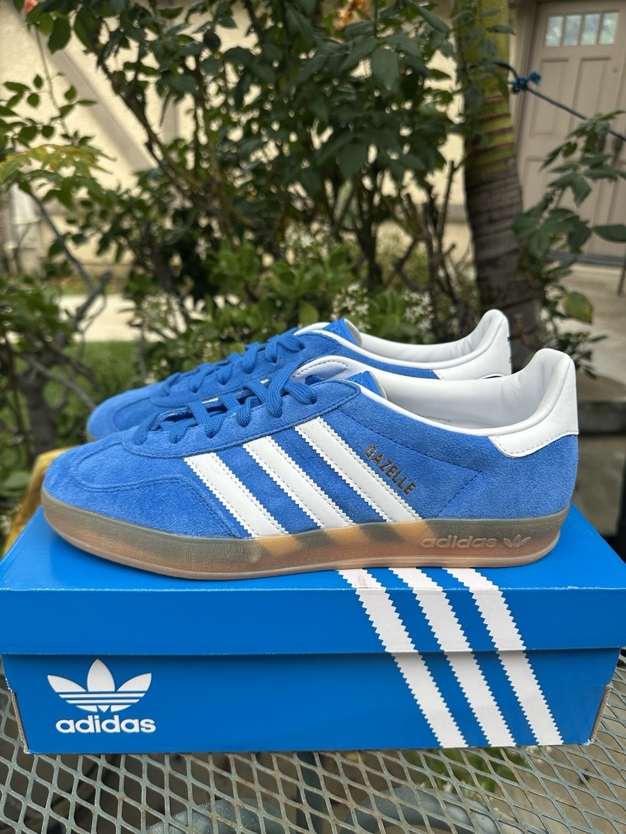 Men's Adidas Gazelle Indoor Blue Bird Gum White Sneakers Shoes