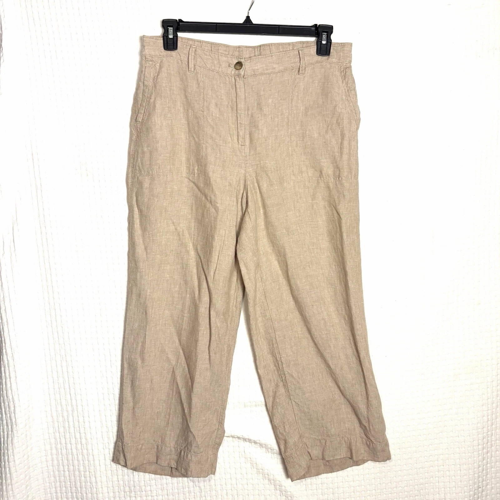 J.Jill Love Linen Crop Pants Straight High Rise Capri Women Khaki Tan Womens M