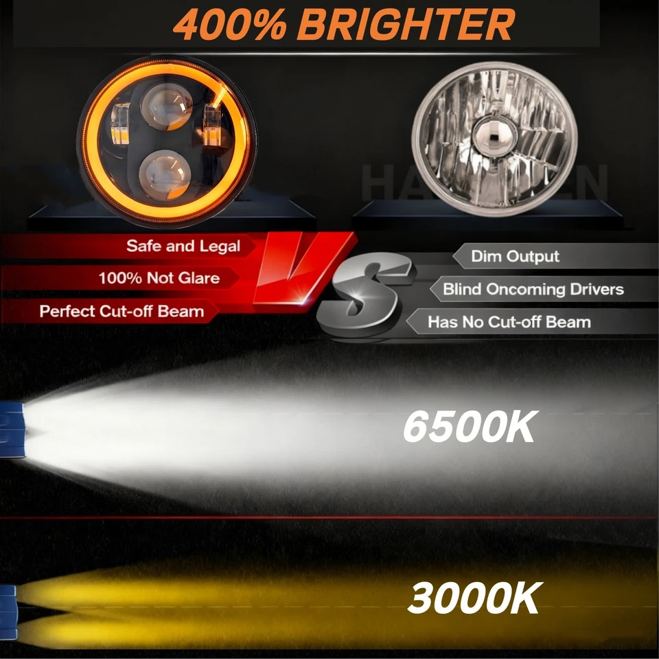 for Car/Motorcycle 5.75" 5-3/4" Round LED Headlights Hi/Low + DRL + Turn Signal - Imagem 4 de 4