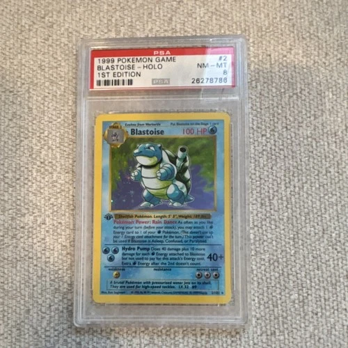 Pokémon 1999 Blastoise Base Set 1st Edition Holo PSA 8 Card 2/102
