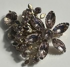 Floral Spray Brooch 2” Gold Tone Vintage Juliana D&E Blush Pink Rhinestone