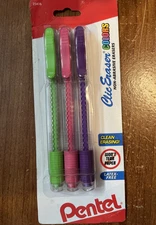 3 Rack Pentel Clic Retractable Eraser with Grip, clean erasing, no paper tear