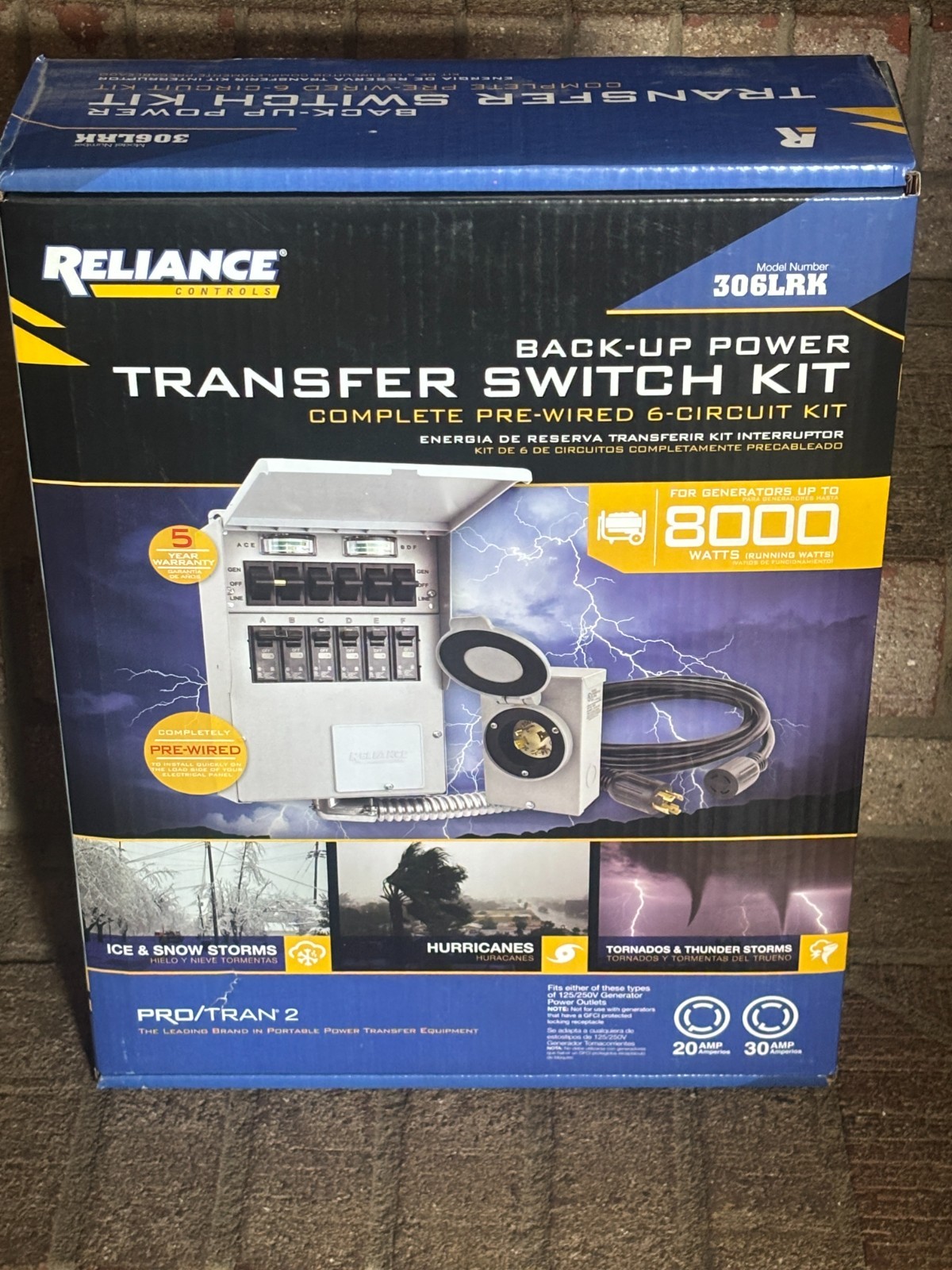Reliance 306LRK 30Amp BackUp Power Manual Transfer Switch Kit PreWired 6-Circuit