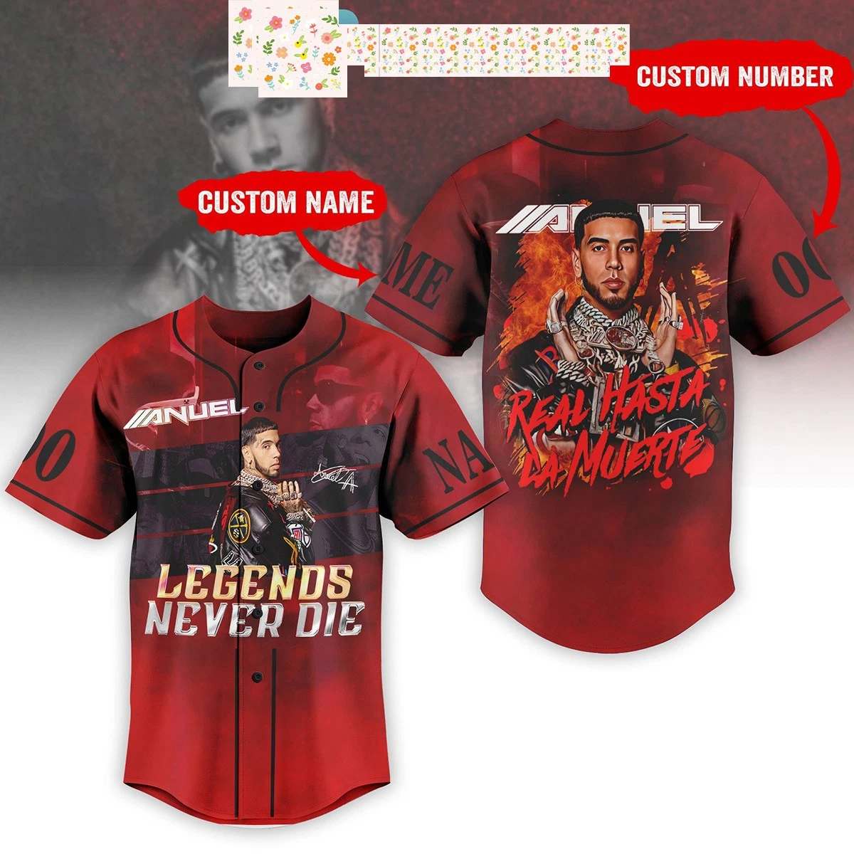 Anuel AA Legends Never Die Personalized Baseball Jersey