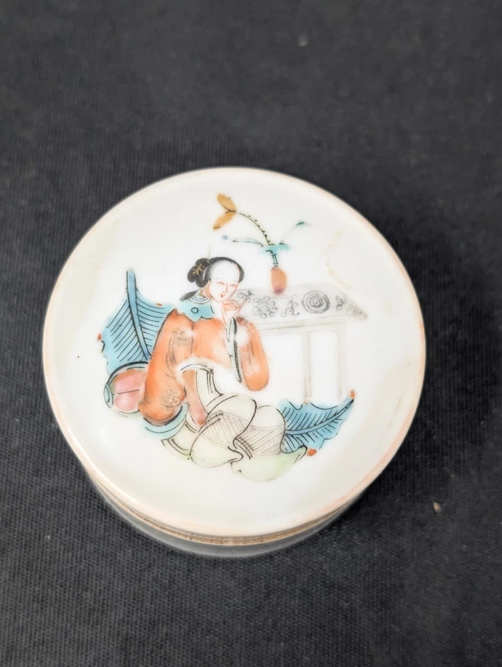 ¡ANTIGUO! Caja de pasta de tinta rosa Famille de 6,5 cm porcelana china QING Qianlong Foto 2 de 4