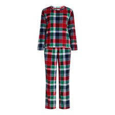 Joyspun Womens Pajamas Set Size S Navy Water Plaid Folded Plush Top with Pant