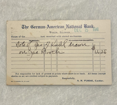 1911 German-American National Bank Receipt Postcard Pekin IL to Manito IL VTG