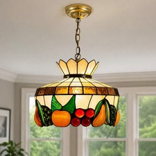 Vintage Tiffany Style Stained Glass Fruit Design Pendant Hanging Lamp 16"