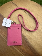NWT Coach 57311 Cross Grain Leather Lanyard Badge ID Case Holder  Pink Ruby  