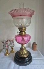 Stunning Oil Lamp antique cranberry glass & etched  Gaudard Lamp 18.5" 