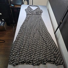 White House Black Market Black White Geometric Halter Maxi Dress Size 4 Buckle
