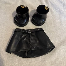 Build A Bear Workshop Skirt Black Faux Leather Buckle Attached Belt With Boots