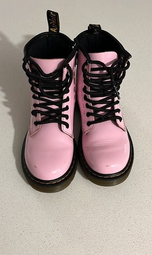 Dr. Martens Kids Boots Pink Sz 13 Patent Leather Lace Up/Zip Combat Ankle - Picture 11 of 15