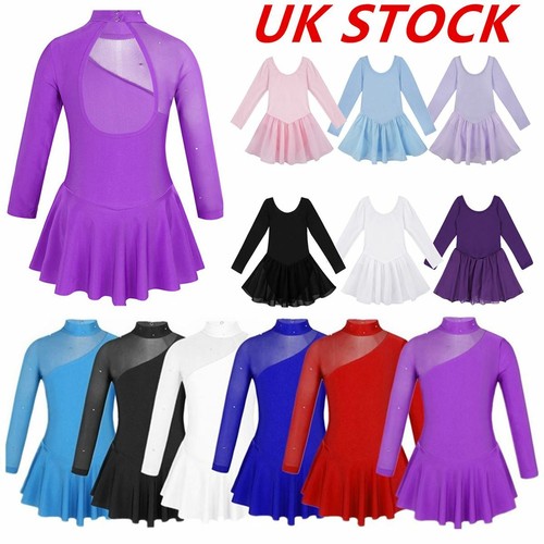 UK Girls Figure Skating Dress Kids Ballet Dance Gymnastics Leotard Skirt Costume - Picture 3 of 121
