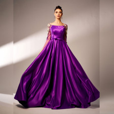 Women's Satin Flowers Square Neck Long Flared Evening Dress Cocktail Prom 