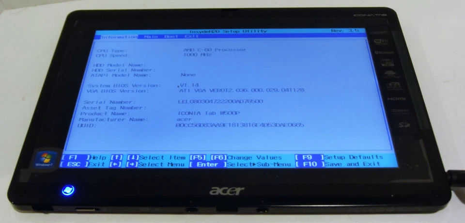 Acer Iconia W500P-BZ841 - Wi-Fi, 10.1in - NO SSD  - Black - WORKS AS IS - READ - Image 3 of 4