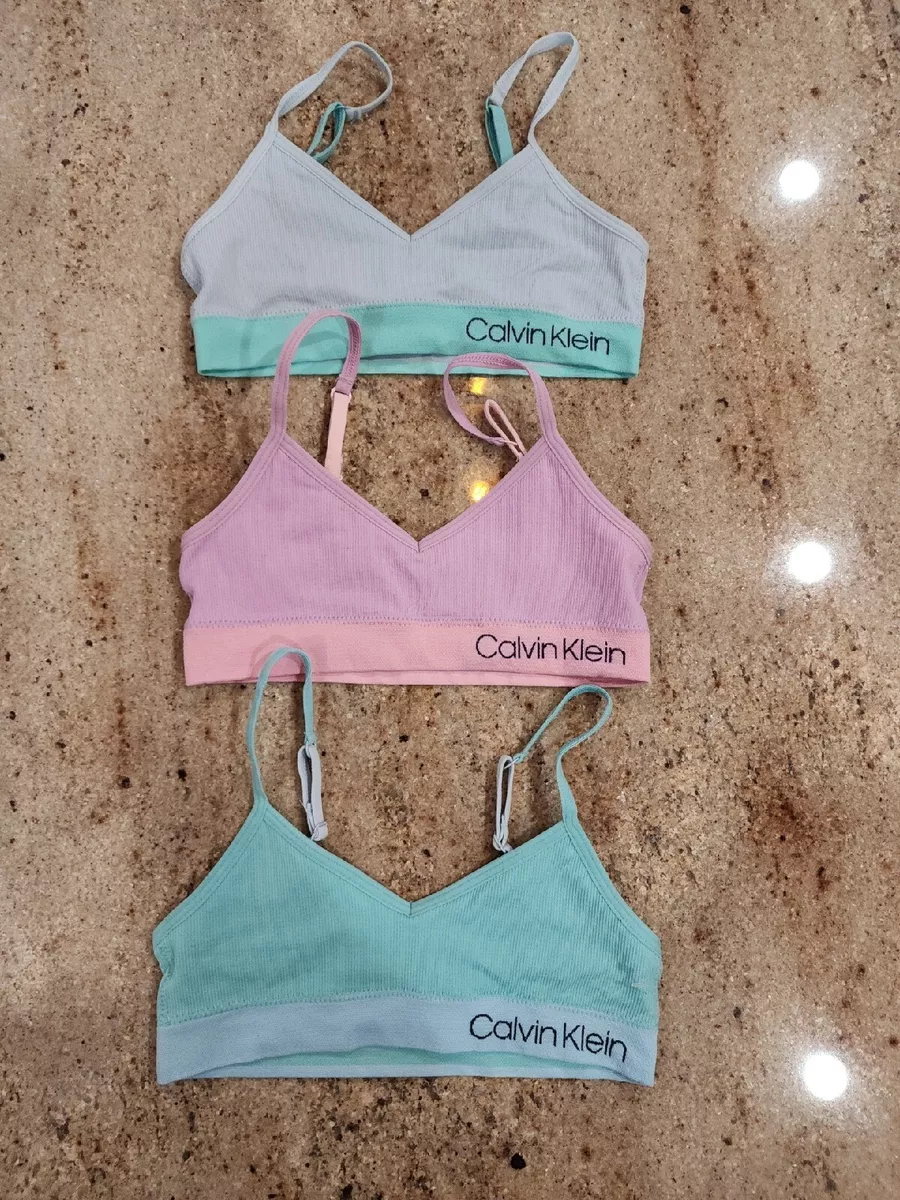 New Girls CALVIN KLEIN Set Of 3 Seamless Cotton Blend Bralette Size S(6)