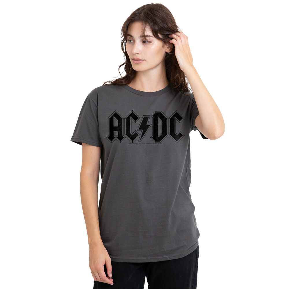 ACDC Worn Logo Ladies T-Shirt S-2XL, Charcoal UK