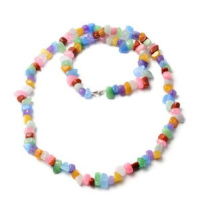 Multi Color Jade Chips Halskette 30 Zoll in Rhodium über Sterlingsilber 609 ctw
