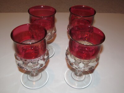 4 PC RUBY THUMBNAIL FOOTER GLASS SET AS SEEN IN HAUNTED MANSION BALLROOM DISNEY