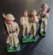 Vtg Lot Of 3 Grey Iron Toy Soldiers Including Soldier Helping Wounded Soldier