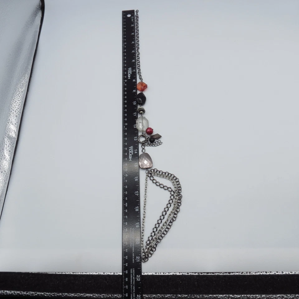 Collar Cadena Capas Multicolor Cuentas Negro Tono Plata Ecléctico Retro 21" Foto 3 de 4