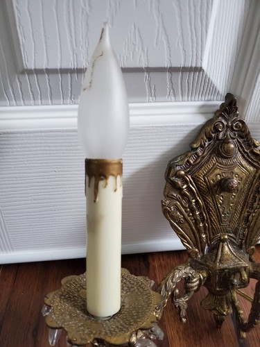 Antique Wall Sconce Brass Victorian Single Light Fixture With 2 Candelabras Plug - Picture 10 of 23