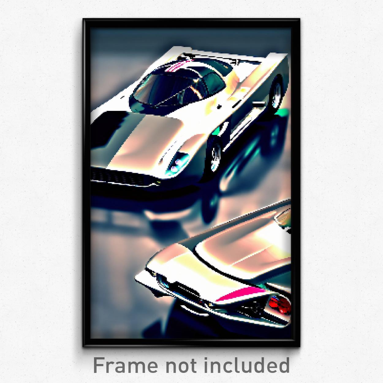 Pixel Art Glossy Racecar Poster - 8 Bit Psychedelic Trippy Video Game Print