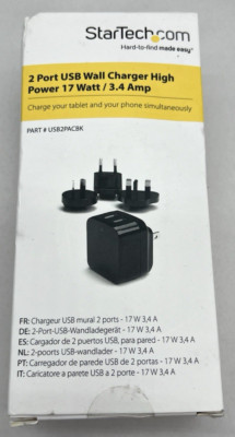 StarTech 2 Port USB Wall Charger High Power 17Watt/ 3.4 Amp USB2PACBK
