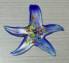 Glass Blown Starfish Pendant For Jewelry Making Blue Yellow W Silver Stardust