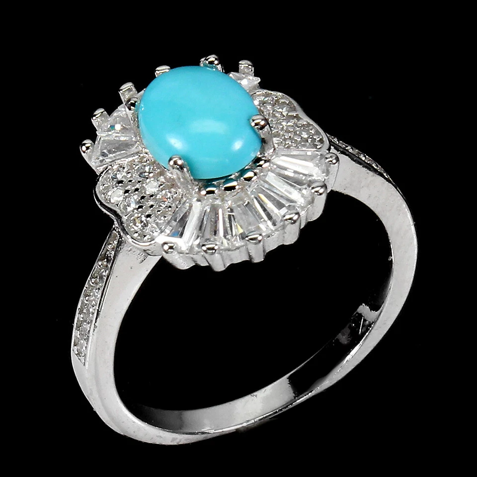 Anillo de Plata de Ley 925 Ovalado Turquesa Natural 8x6mm Piedras Preciosas Joyería Talla 7 Foto 2 de 4