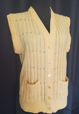 Vintage 70s Yellow knit sweater vest button down Hudsons Acedamia prep L