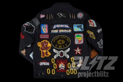 SS18 SUPREME PATCHES DENIM TRUCKER JACKET BLACK SIZE M MEDIUM 2018