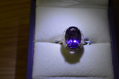 6.15ct Premium Morrocan Amethyst / Diamond Halo Ring 10K Yellow Gold Size 8