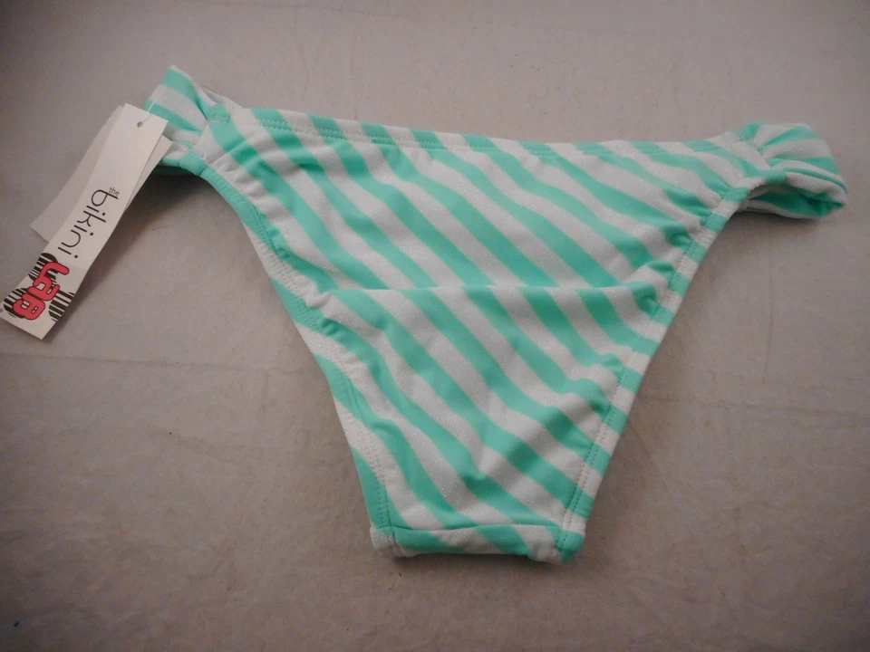 Nuevo con etiquetas Bikini Laboratorio Verde y Metálico Rayas Pestaña Lateral Bikini Parte Inferior Talla Pequeña Brilla Foto 2 de 3
