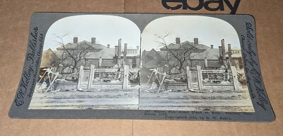 1913 EW Kelley Stereoview Dayton Ohio Flood Fire Damage Storefront