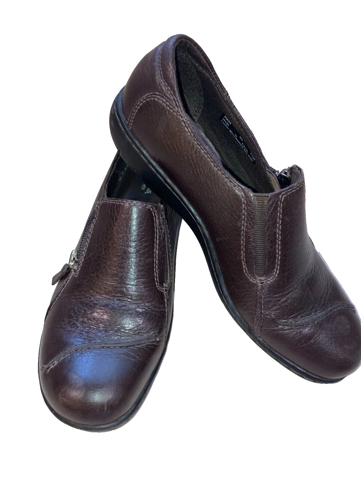 Mocassino casual Clarks donna taglia 7M pelle marrone scarpe comode pieghevoli misura zip