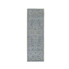 2'6"x8'1" Hand Loomed Gray Fine Jacquard Wool and Silk Runner Rug G63514