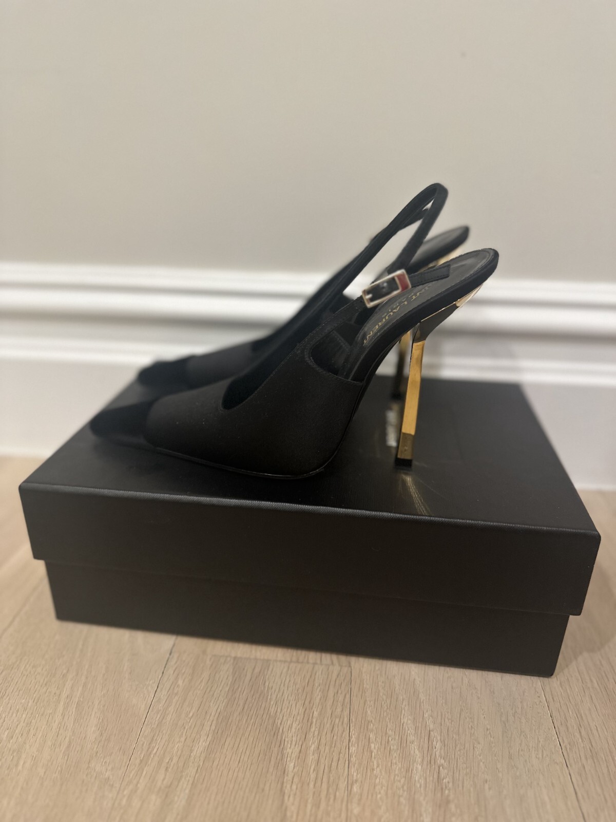 YSL Saint Laurent INES décolleté slingback raso crepe velluto nero 38 8 7 5 $1.050