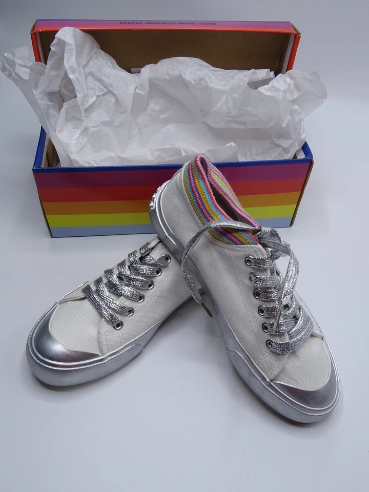 NEW Rocket Dog Jetson JCK Athletic Girls Shoes SILVER WHITE GROOVY Kids 2 M - Image 3 of 4