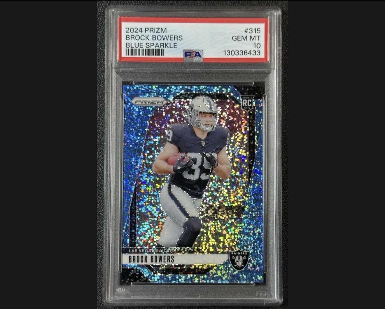 2024 Panini Prizm - Brock Bowers #315 Blue Sparkle Prizm /96 (RC) PSA 10