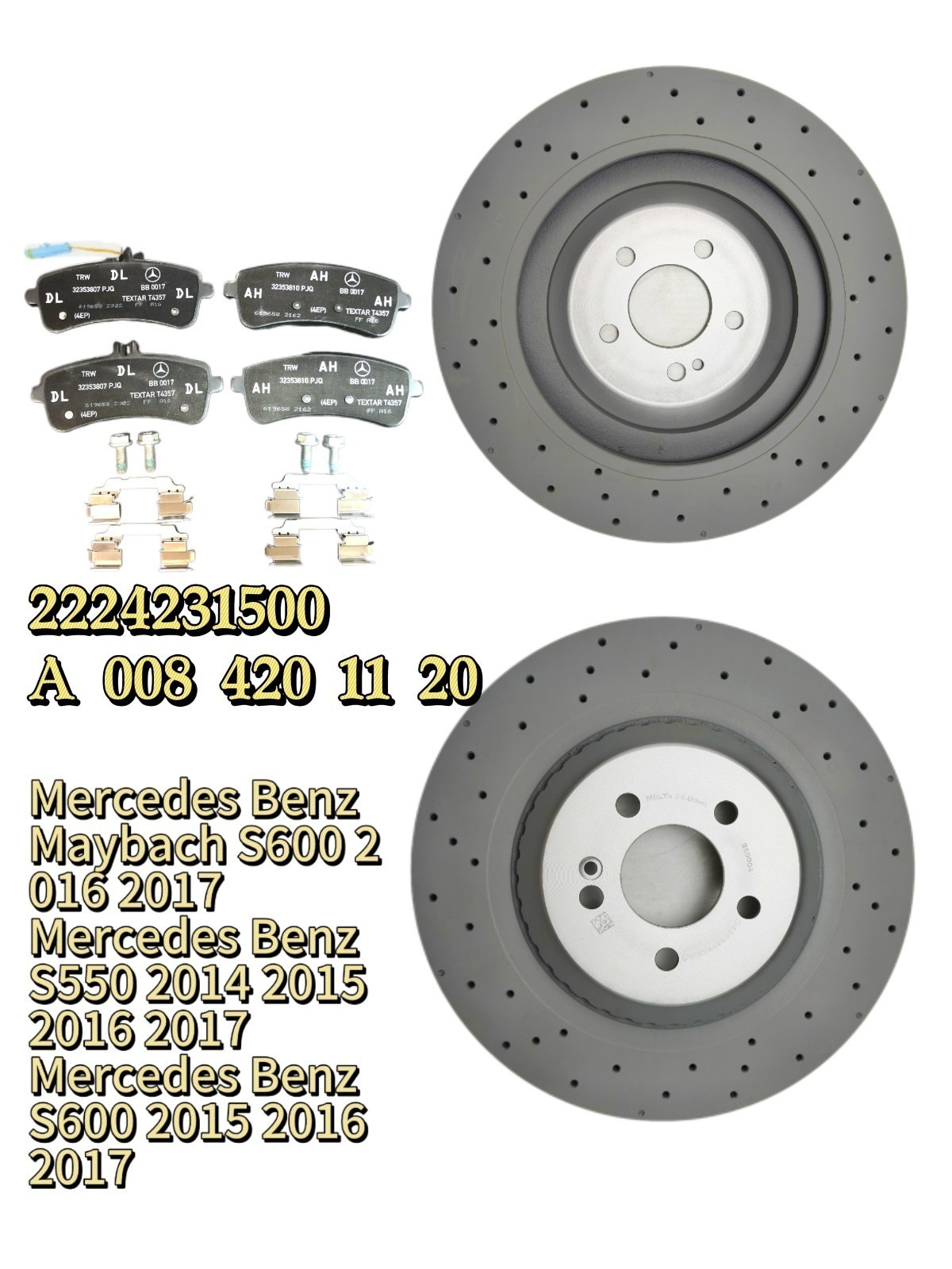 2014-2017 Mercedes S550 S600 Maybach rear brake pads & rotors 360mm TopEuro OEM