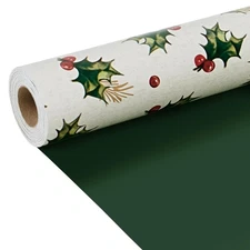 LaRibbons Reversible Christmas Wrapping Paper Mini Roll, Holly Berry Print an...