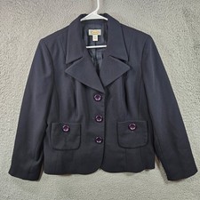 Talbots Womens Navy Blue Wool Blend Blazer Jacket Size 16