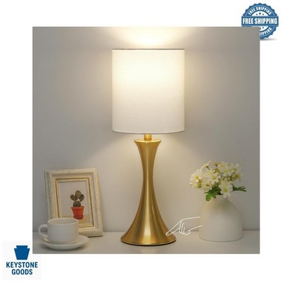Modern Gold Bedside Touch Lamp with Dimmable LED & White Shade