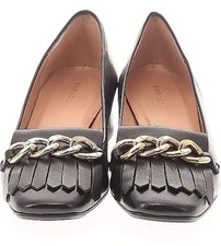 Reformation Marilena Leather Kiltie Dressy Loafer Black Gold Chain Italy Size 39