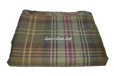 RALPH LAUREN EDGEFIELD PLAID Queen FLAT SHEET Green Brown Pre